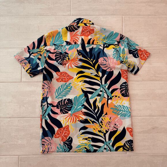 Good Vibes Men’s Small Floral Hawaiian Casual Resort Button Up T-Shirt Colorful - Picture 2 of 6